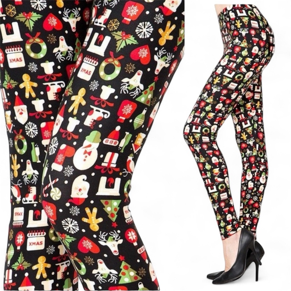 New Mix Black Christmas Icon Print Leggings